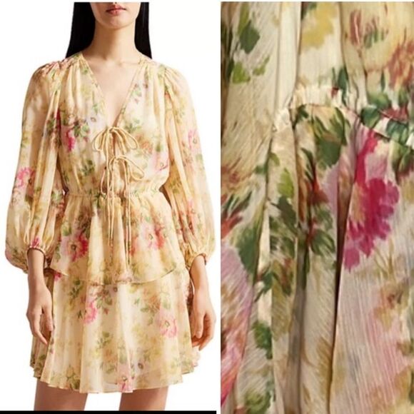 NWT Ted Baker Tamziiy V Neck Tie Front Mini Dress Ted Size 4/ US 12 - Picture 1 of 14